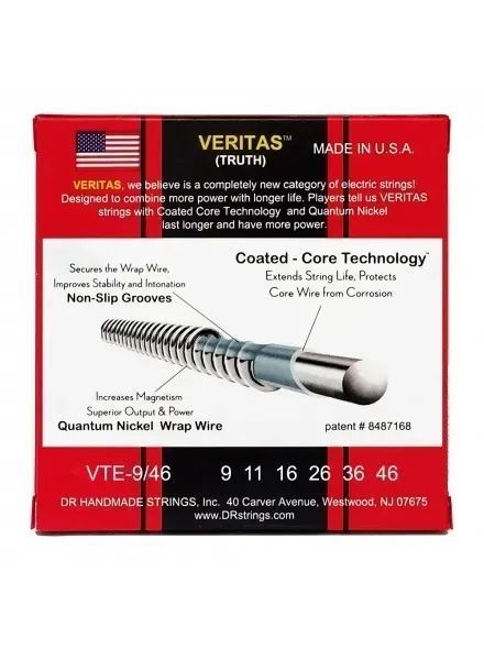 Струни для електрогітари DR Strings Veritas Coated Core Electric Guitar Strings - Light to Medium (9-46) 40700 фото