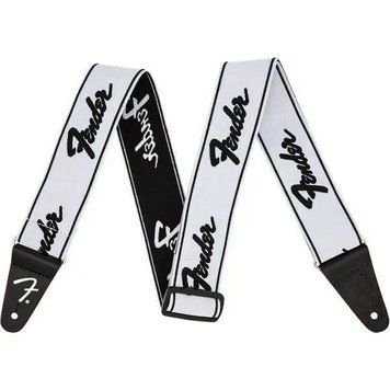 Ремінь гітарний Fender WeighLess 2'' Running Logo Strap Black/White 229406 фото