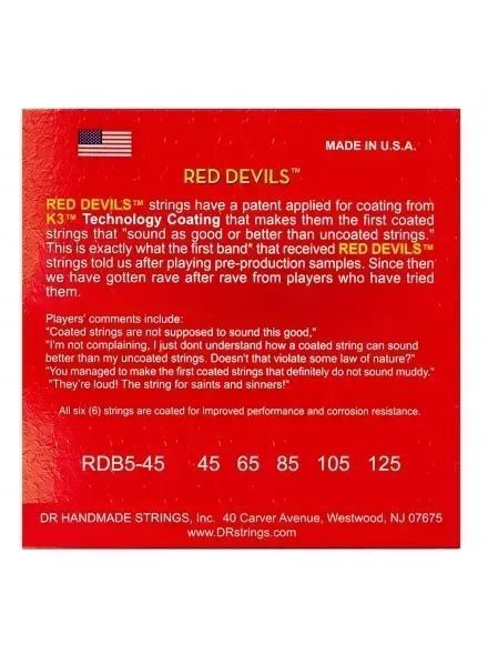 Струни для бас-гітари DR Strings Red Devils Bass - Medium - 5-String (45-125) 40850 фото